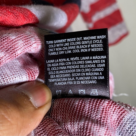 Joe Boxer Blouse White Red & Blue Stripe Lace Accent 3/4 Sleeve Patriotic Sz XL - Picture 12 of 16